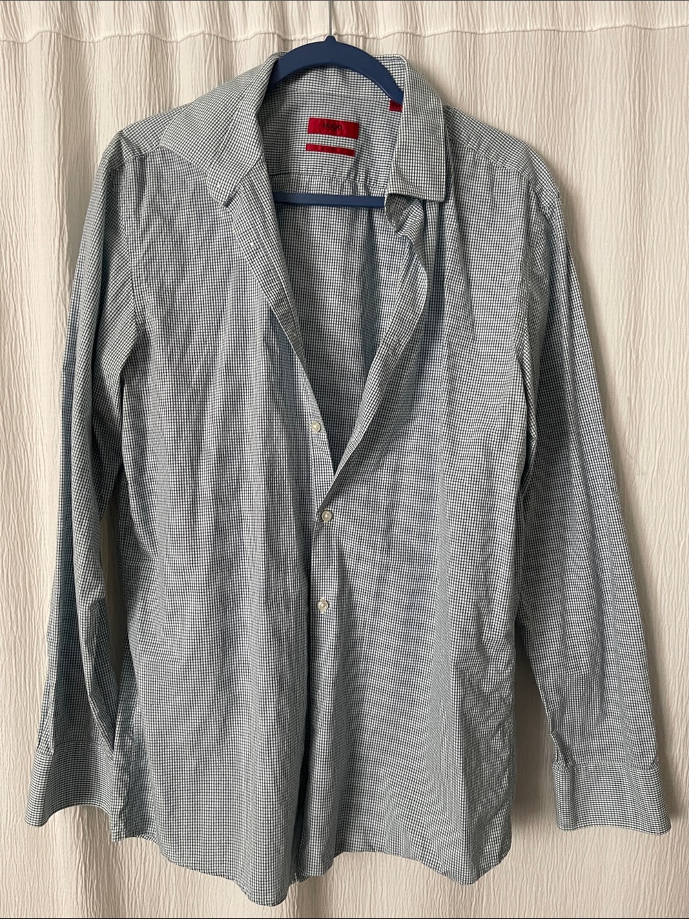 Hugo Boss Navy and White Micro-Check Dress Shirt
